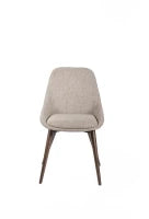 E-STYLO Sedia da pranzo in tessuto marrone chiaro con gambe e struttura in massello di noce, 58cm X 49cm H. 85cm.