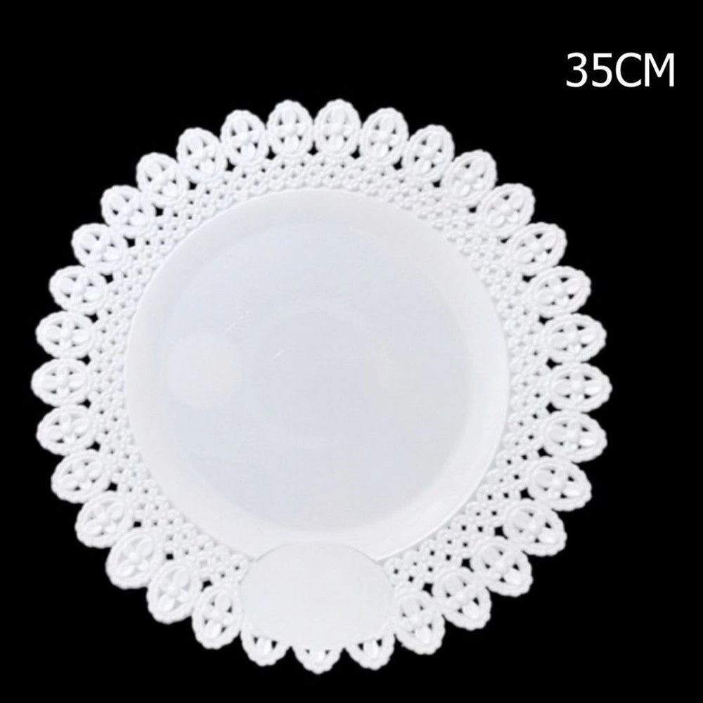 Trade Shop - Vassoio Trama Trinato Bianco 35 Cm Rotondo Piatto Sotto Dolci Antipasti Trasporto -