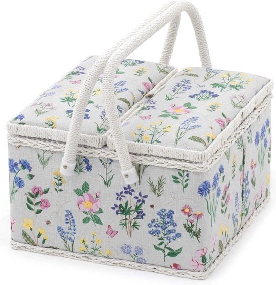 Cassa nastratoi grande con due coperchi e cassetto di accessori - Escluso cuscino da spillatura - Maniglie in PVC - 25 x 25 x 17 cm - Cassa nastratoi per giardino estivo
