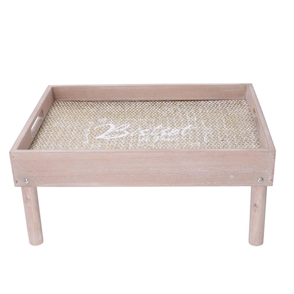 Vassoio Tavolino Rettangolare 40x30xh6/18 cm in Legno Naturale