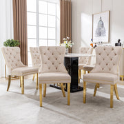 Sedia da Pranzo in Velluto con Schienale e Gambe Dorate ¨C MINIMAL ¨C Beige, Set 6 Pezzi