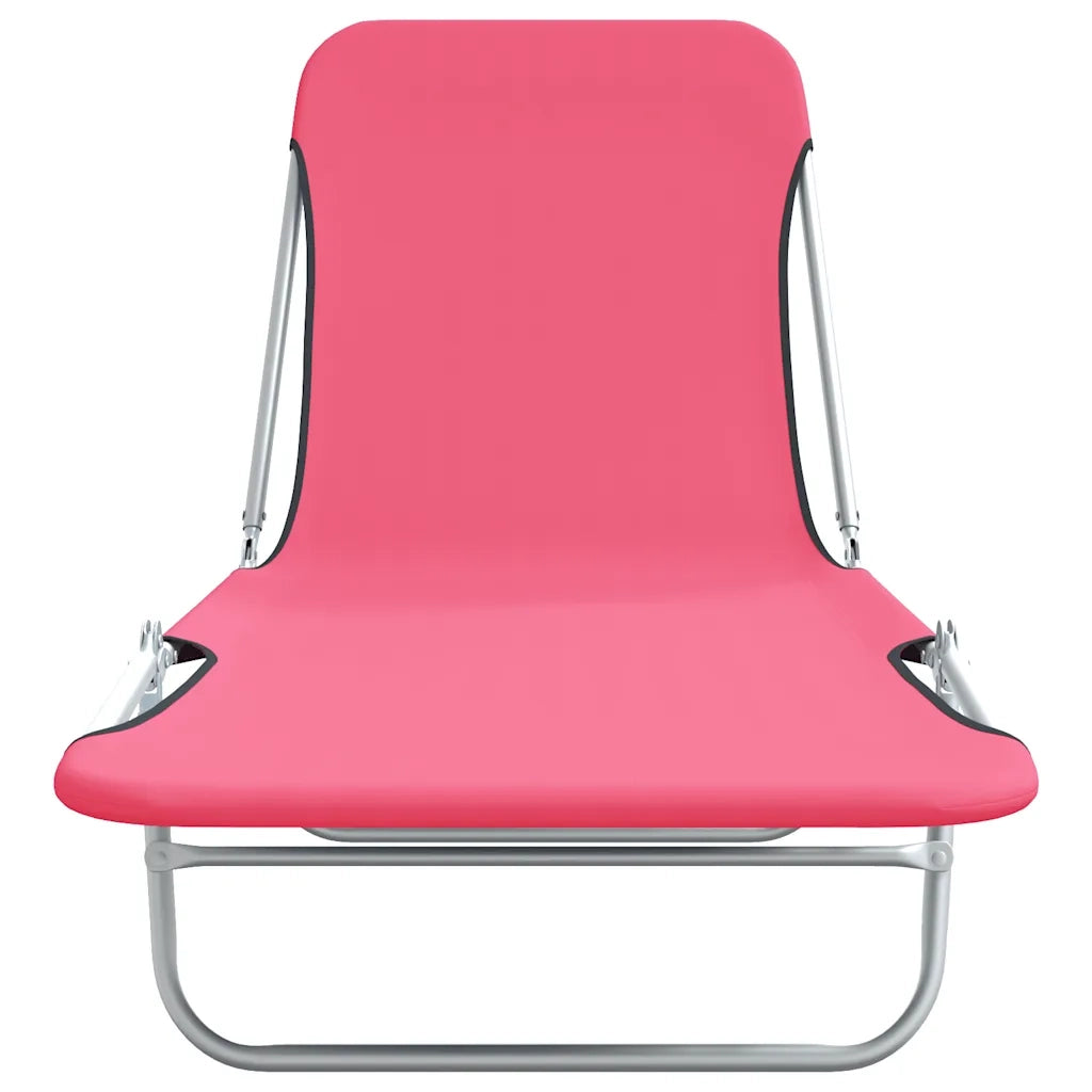 Lettini Prendisole Pieghevoli 2pz in Acciaio e Tessuto Rosa 310345