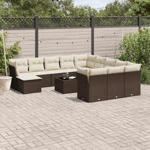 Set Divani da Giardino 13 pz con Cuscini Marrone in Polyrattan