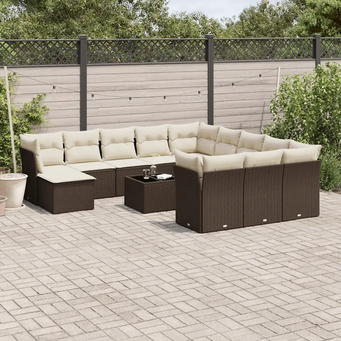 Set Divani da Giardino 13 pz con Cuscini Marrone in Polyrattan