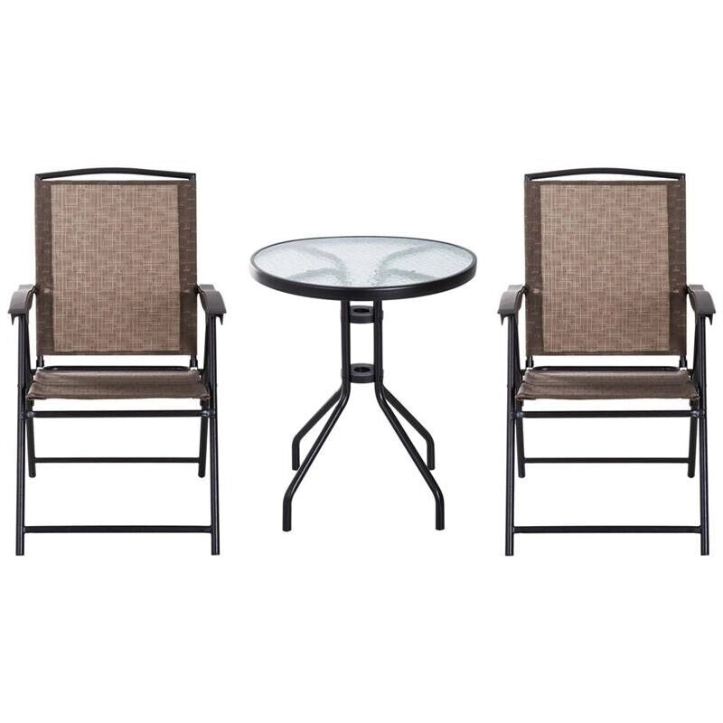 SET ARREDO PER ESTERNI CON TAVOLINO IN VETRO E SEDIE, MARRONE