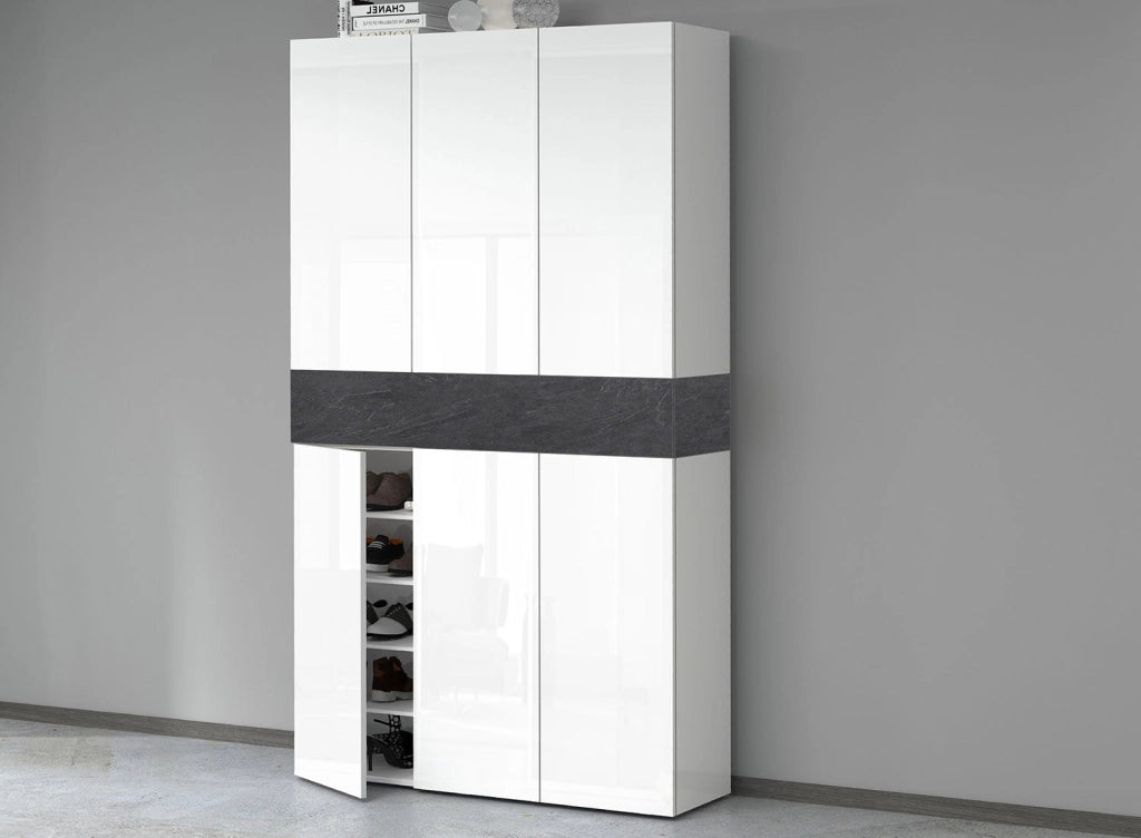 Armadio Scarpiera 6 Ante e 1 Ripiano a Ribalta 114x35x200 cm Savona 6A 1R Bianco Opaco/Grigio Ardesia