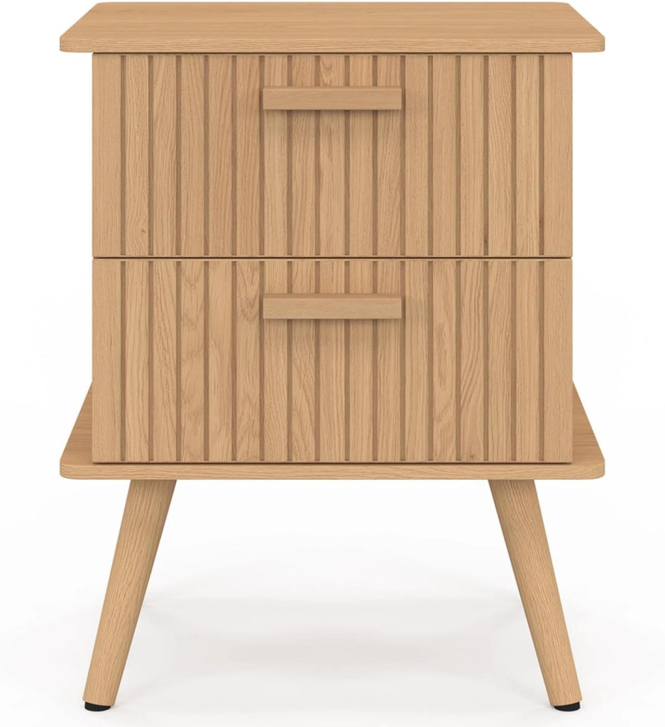 IDMarket - Set di 2 comodini a 2 cassetti Juliette in Rovere con doghe in Legno