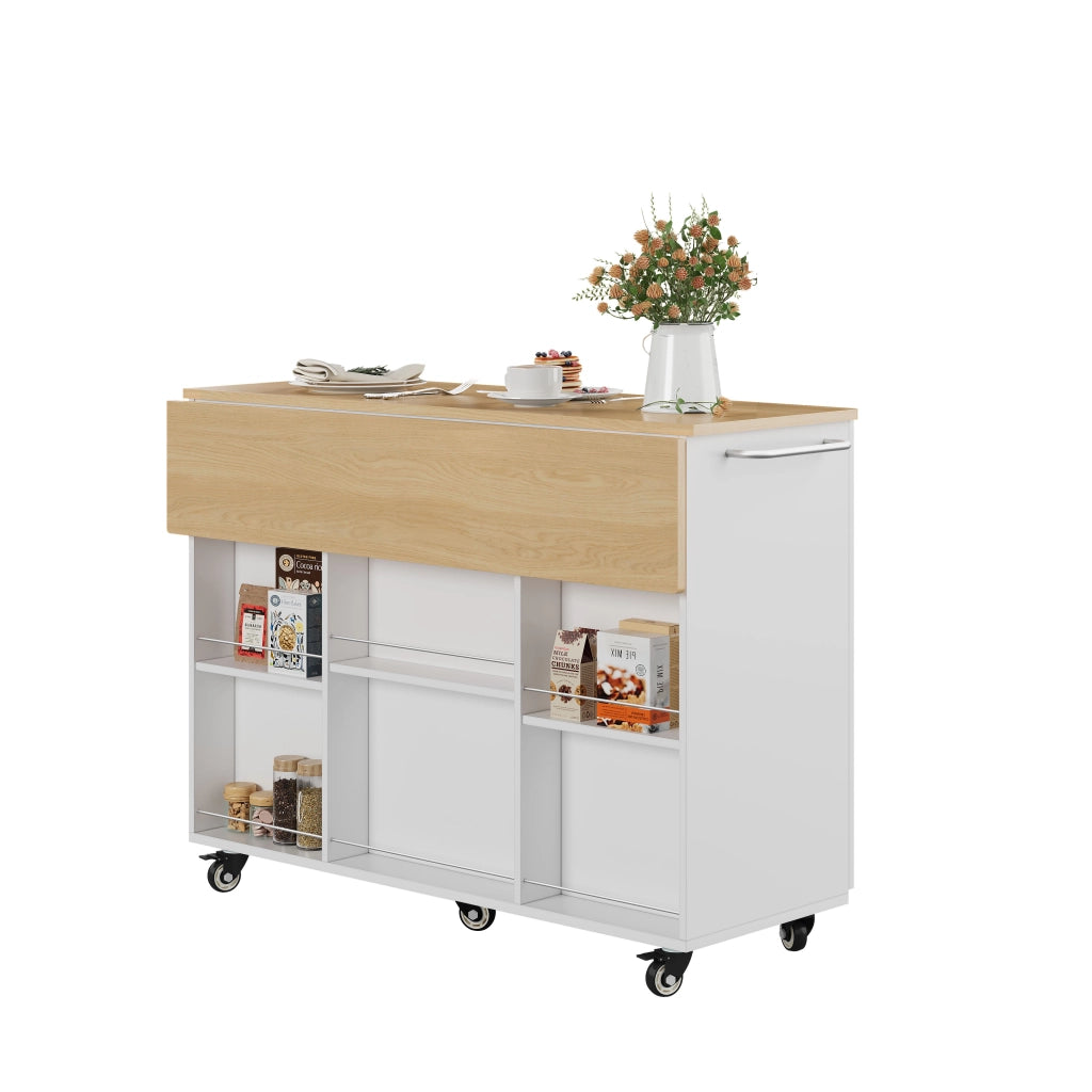 Isola da Cucina con Piano Pieghevole e Cassetto ¨C MINIMAL ¨C Bianco/Rovere, 92,9x120x43,5cm