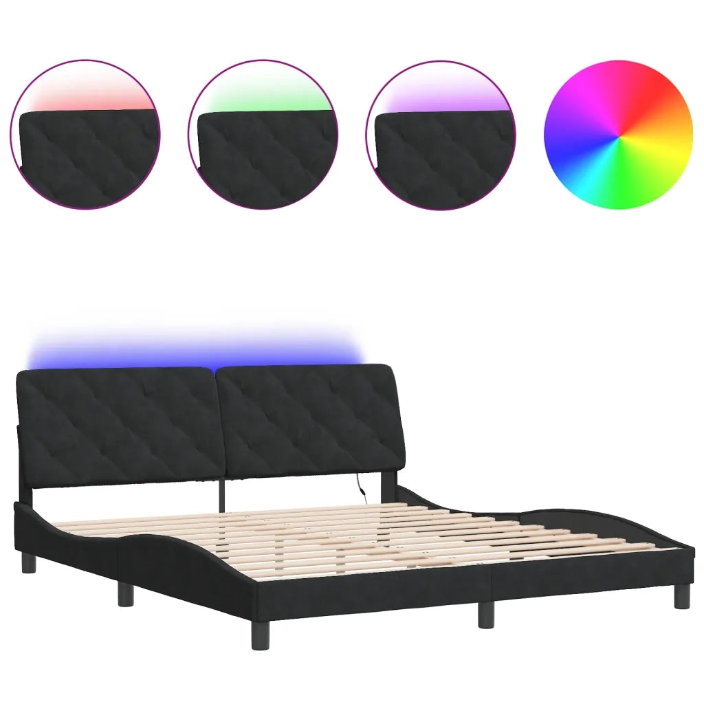 Giroletto con LED senza Materasso-Struttura Letto Nero 180x200 cm in Velluto