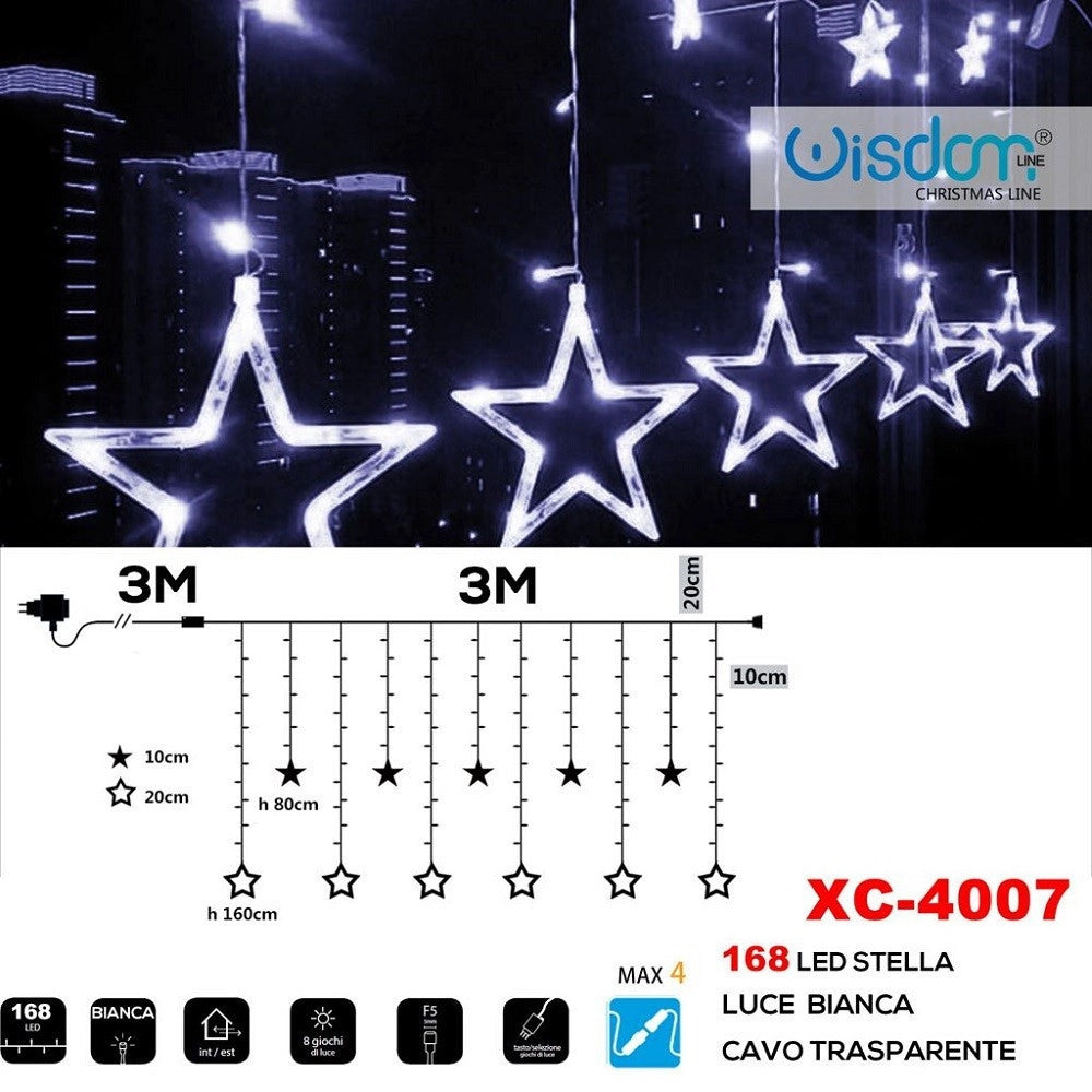 Trade Shop - Tenda Luminosa Natalizia 168 Led Con Stelle Luce Bianca Cavo Trasparente Xc-4007 -