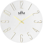 Orologio da Parete di Alta Qualità, Bianco/Oro, Visualizzazione Data, Numeri a 3D, Orologio Quartz Naufragio, Ø 305 mm, Decorazione da Parete Moderna per Salotto, Camera da Letto o Ufficio