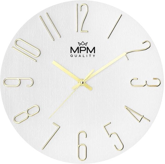 Orologio da Parete di Alta Qualità, Bianco/Oro, Visualizzazione Data, Numeri a 3D, Orologio Quartz Naufragio, Ø 305 mm, Decorazione da Parete Moderna per Salotto, Camera da Letto o Ufficio