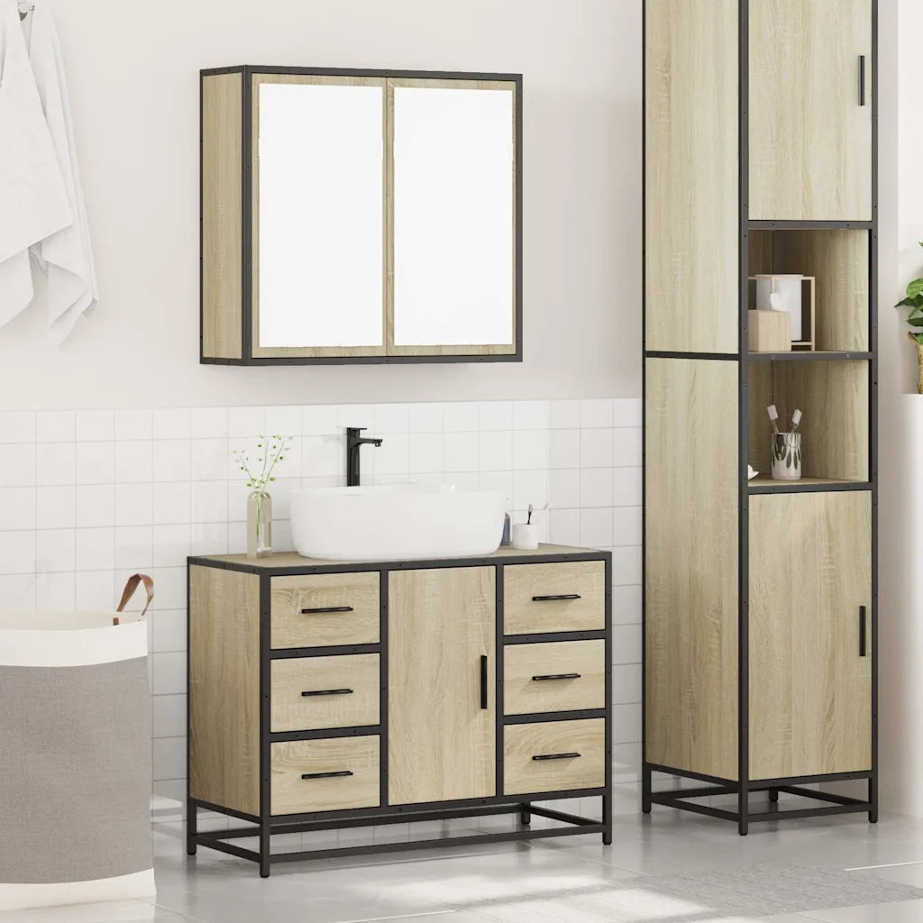 Set Mobili da Bagno 2 pz Rovere Sonoma in Legno Multistrato 3300901