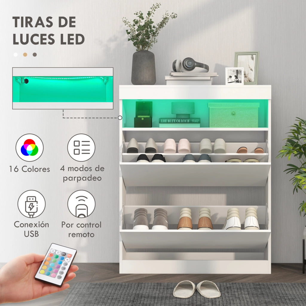 Armadio per scarpe con 2 ante e luci LED ¨C zephmum ¨C Bianco brillante 80x24x99,5 cm
