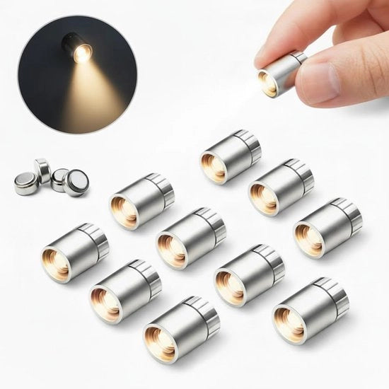Mini LED lampette in plastica - con luce calda bianca - con batterie - Mini LED lampette in plastica con riflessi argentati