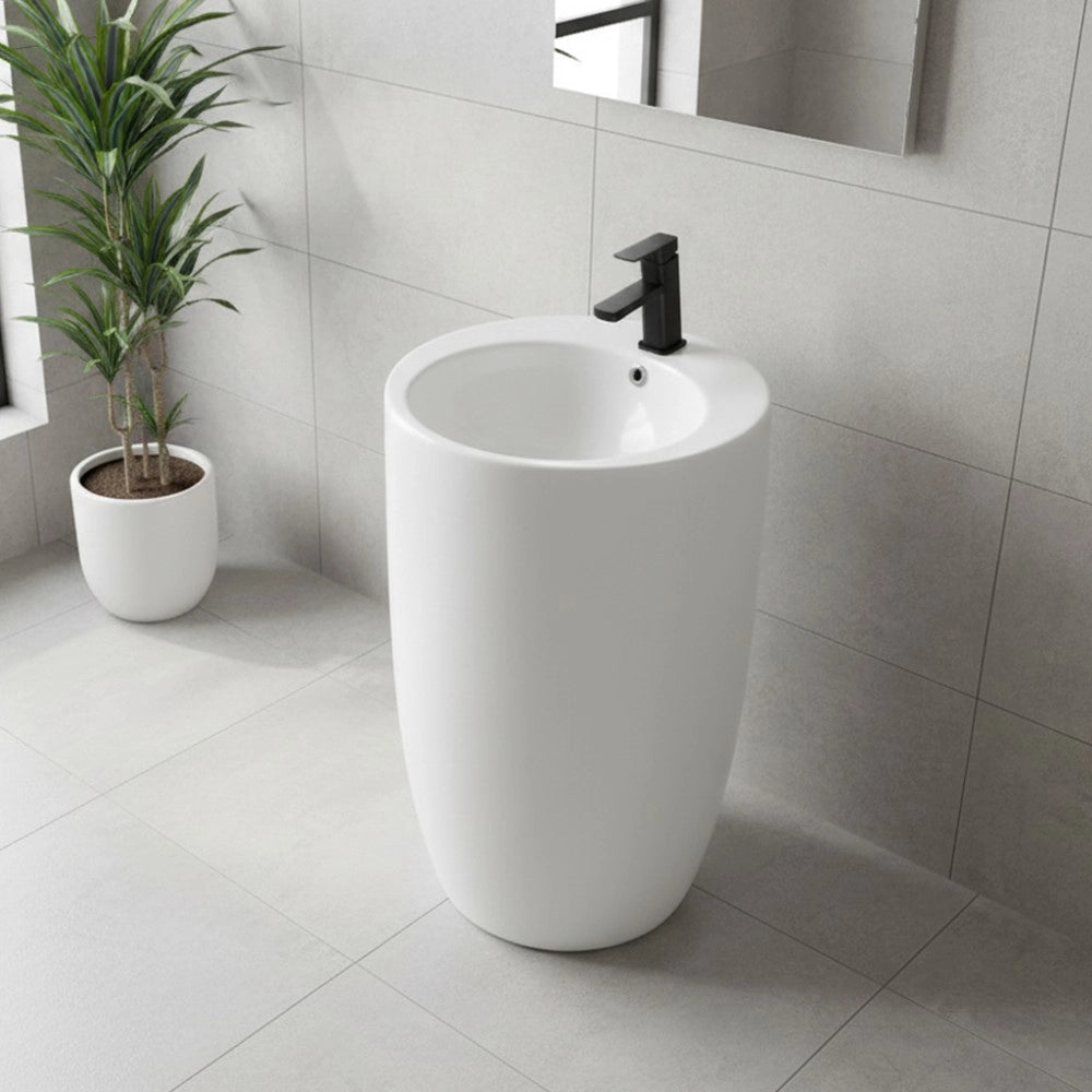 Lavabo freestanding rotondo in ceramica bianco lucido 50x50xH86 – Modello LAV203
