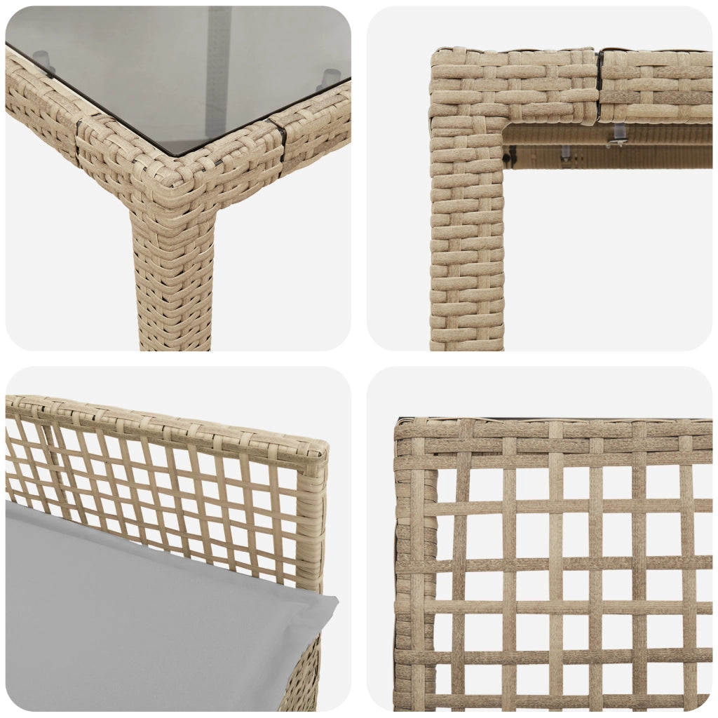Set da Pranzo da Giardino a 3 Pezzi con Cuscini Beige in Polyrattan