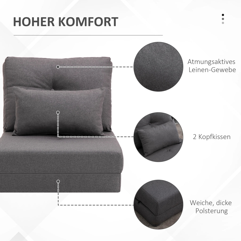 Fauteuil convertible con schienale regolabile e cuscini, struttura in metallo, lino grigio scuro 60 × 80 × 56 cm