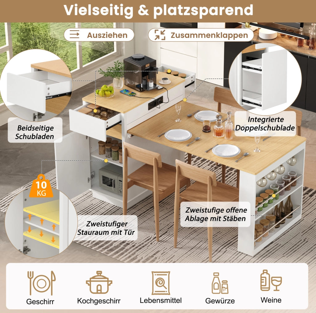 Isola cucina multifunzione con tavolo estraibile e LED