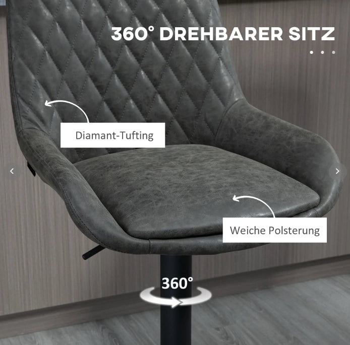 SGABELLI BAR Set da 2 pezzi Regolabili 63-83 cm con Schienale Pelle Grigio Scuro