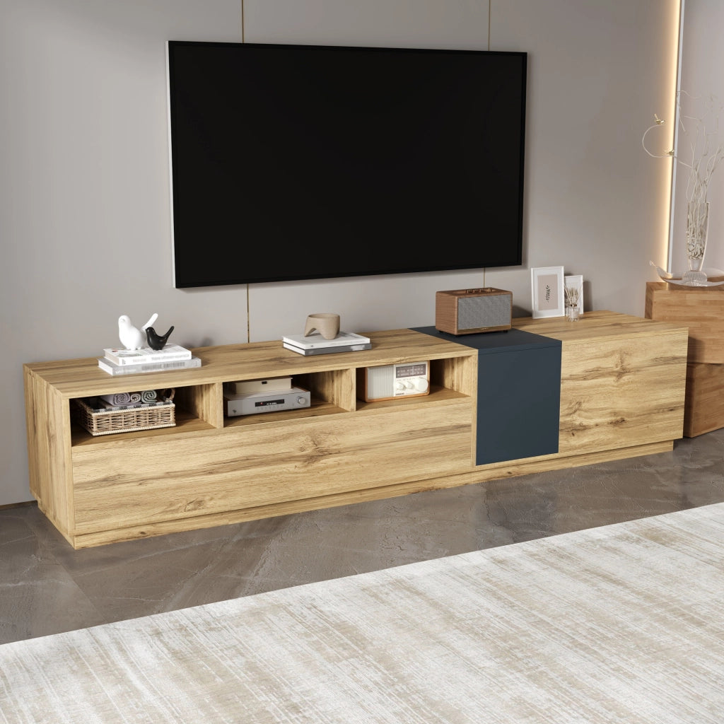OKWISH Mobile TV con 3 Vani, 3 Ante e Passacavi, Stile Moderno per Soggiorno, in Pannello Truciolare, 200 x 45 x 45 cm