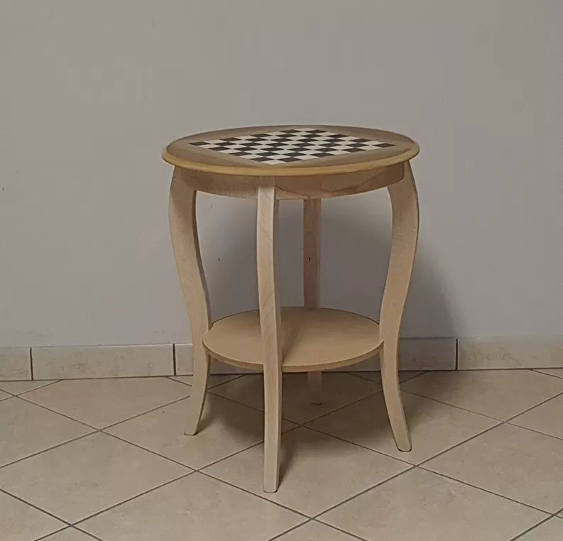 Tavolino rotondo scacchiera legno grezzo 50x50x63 - Mobili 2G