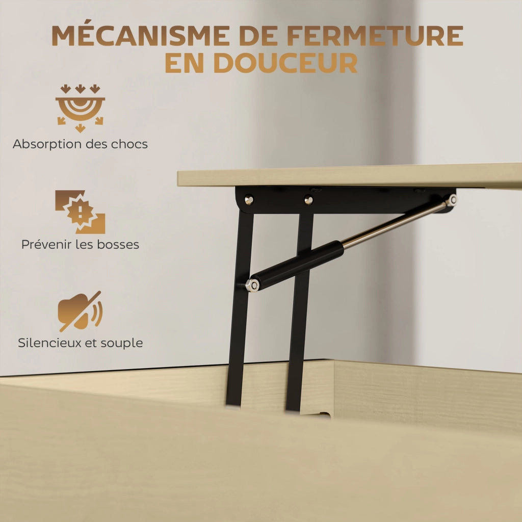 Tavolino da salotto con ripiano sollevabile e scaffale aperto ¨C zephmum ¨C 95x40x59cm legno naturale