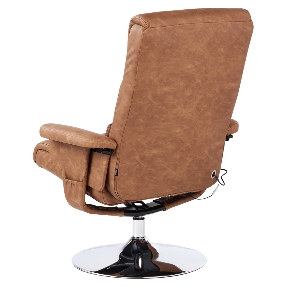 Poltrona reclinabile marrone con poggiapiedi struttura in metallo imbottita in ecopelle funzione massaggio riscaldata design retrò