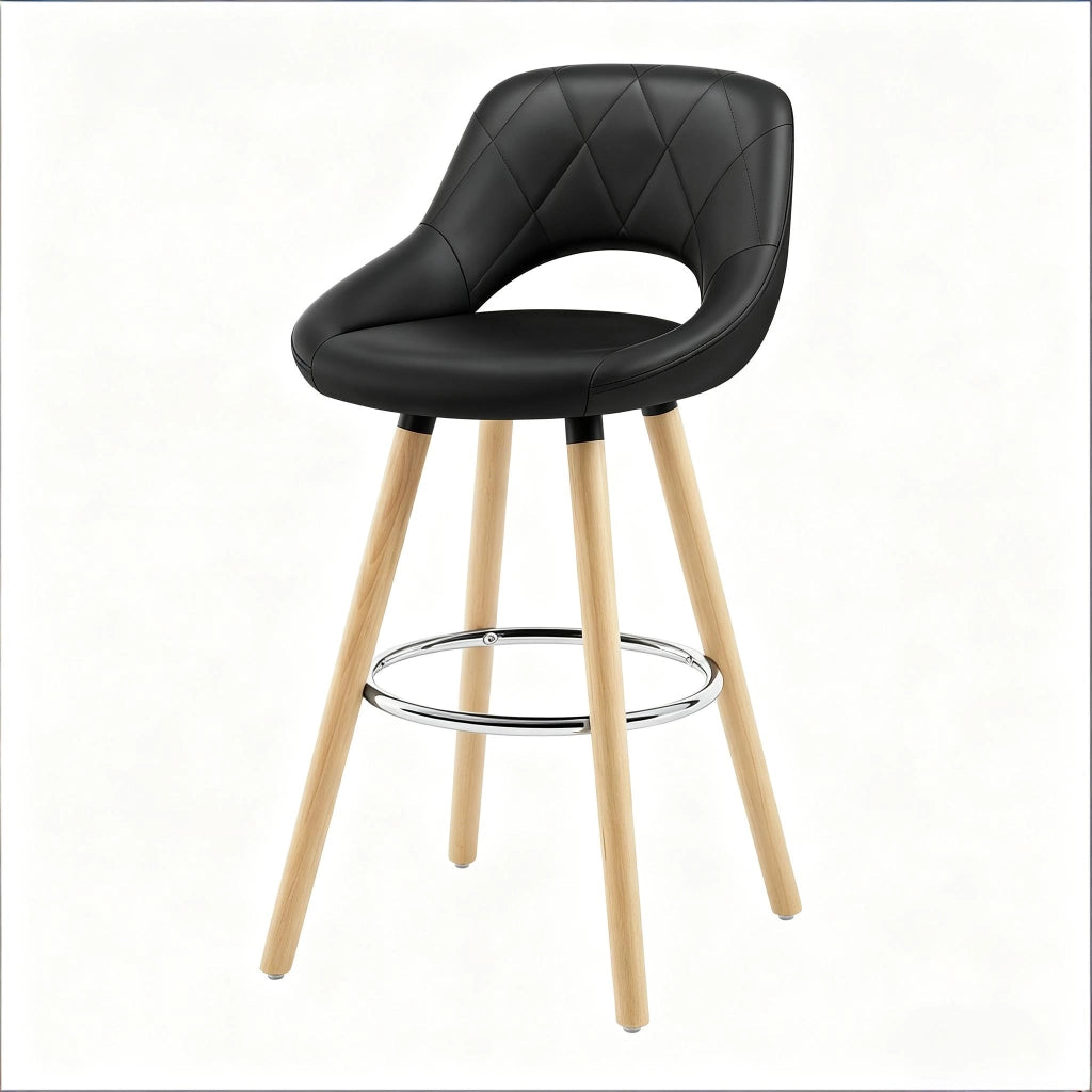 Sgabello da bar nero in similpelle e legno massello con schienale, altezza seduta 68 cm