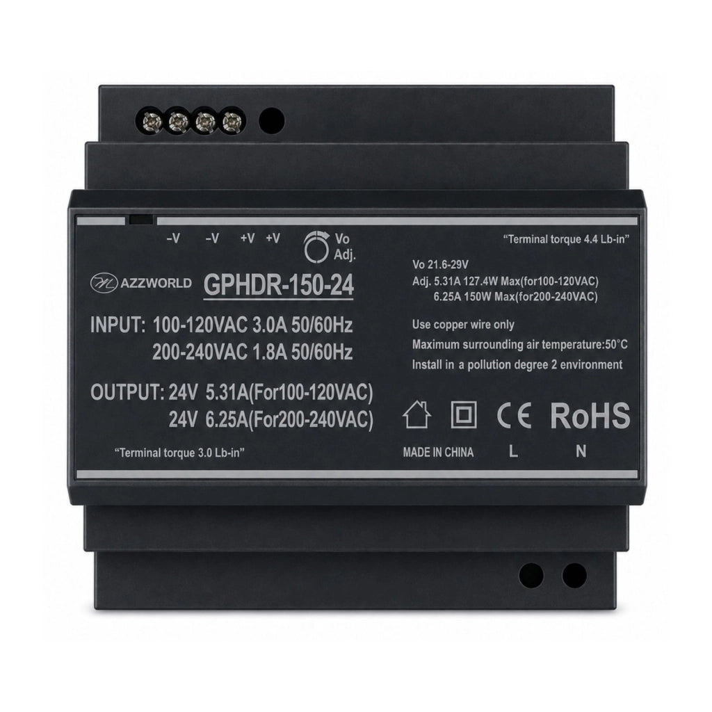Alimentatore Trasformatore Da Guida Barra DIN 150W, 6 Moduli, Serie HDR-150, Disponibili DC 12V 24V (DC 24V)