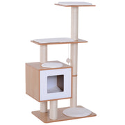 EasyComfort Tiragraffi Gatto Altezza 120cm con Cuccia Piattaforme e Giochi Sisal, MDF 71.5x49.5x120cm legno, bianco