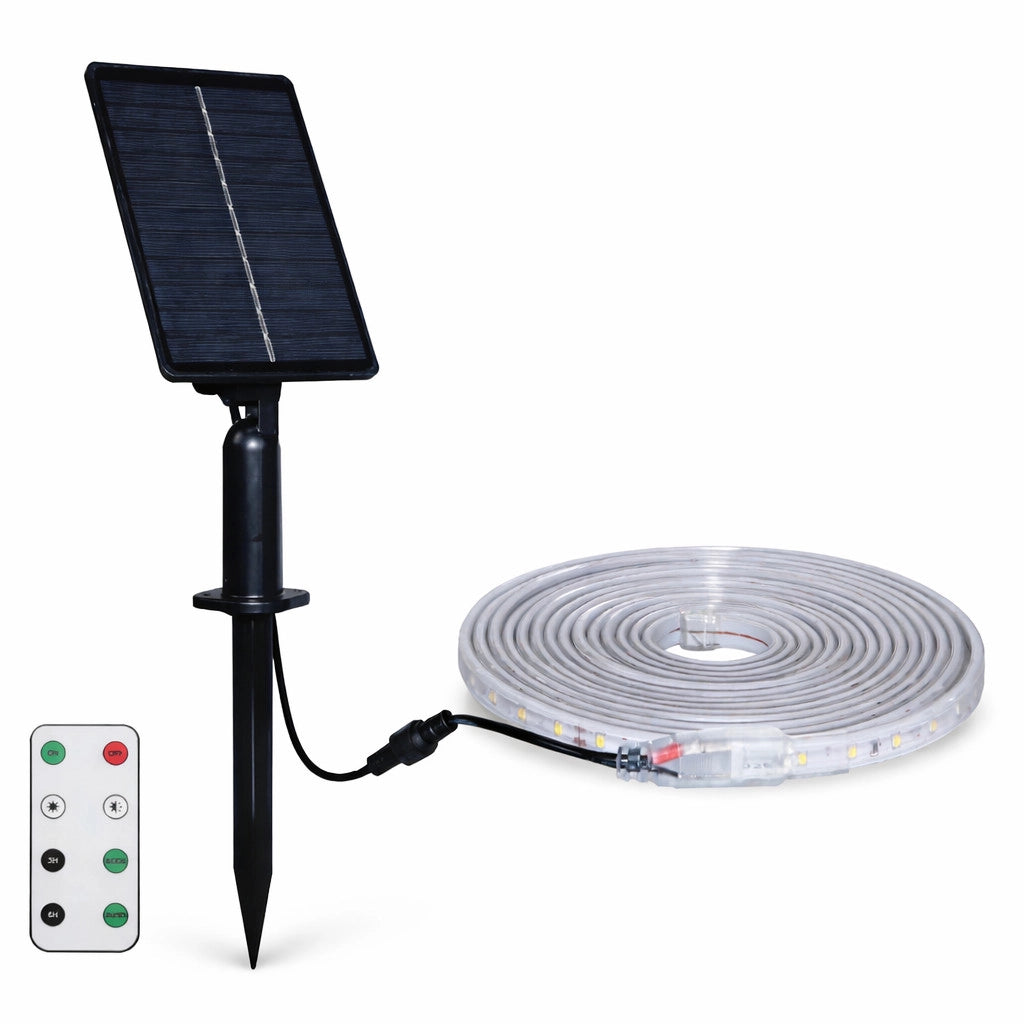STRISCIA LED SOLARE 5 METRI TELECOMANDO BIANCO CALDO 3000K PER ESTERNO ET-31609