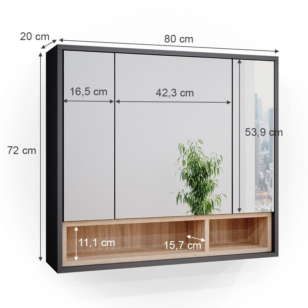 Vicco Specchio contenitore bagno Antracite 80 x 72 cm