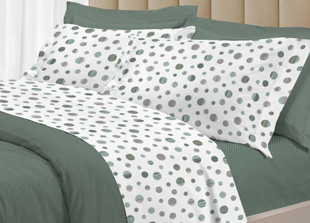 Completo Lenzuola Letto 100% Cotone Made Italy 3027 Disegno Dandy - Piazza E Mezza - Verde