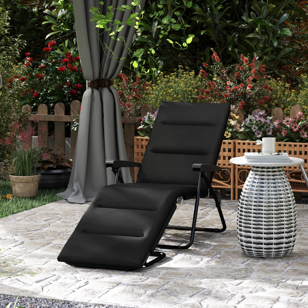 Transat pieghevole con materasso ¨C zephmum ¨C 6 posizioni, acciaio, poliestere, 153x58.5x89 cm, nero