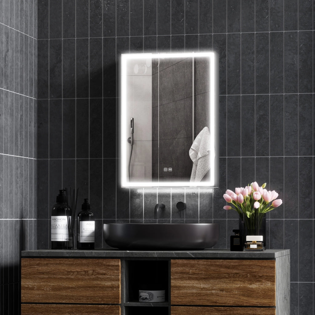 Armadietto Bagno con Specchiera, Luci LED Regolabili e Funzione Anti-Appannamento, Nero