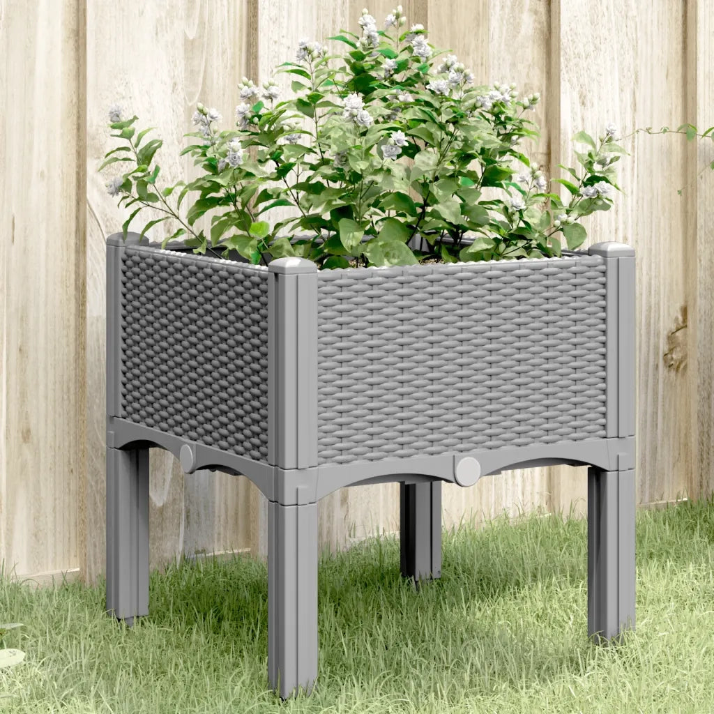 Fioriera | Cassetta per fiori | Vaso da Giardino con Gambe Grigio Chiaro 40x40x42 cm in PP