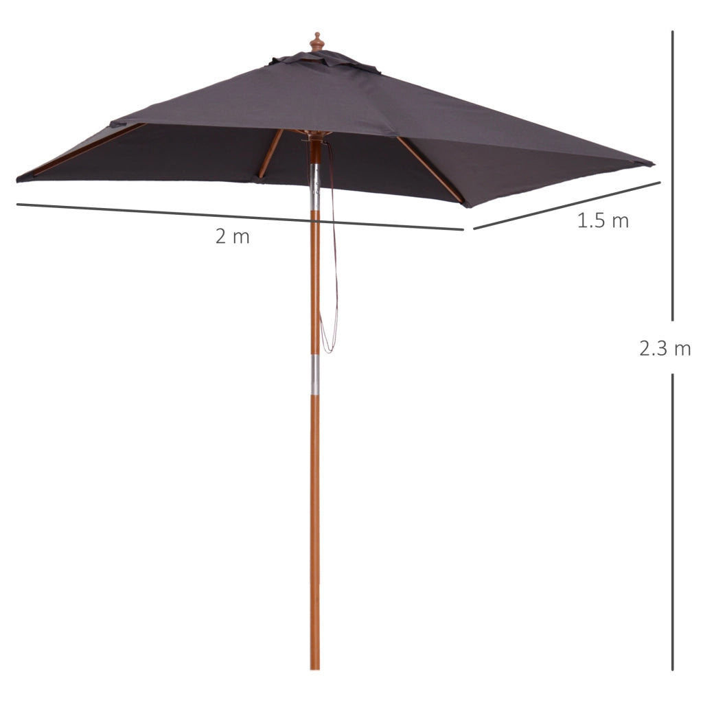Ombrellone da Giardino 2x1,5 m Palo Ø38 mm in Legno e Poliestere Grigio Scuro