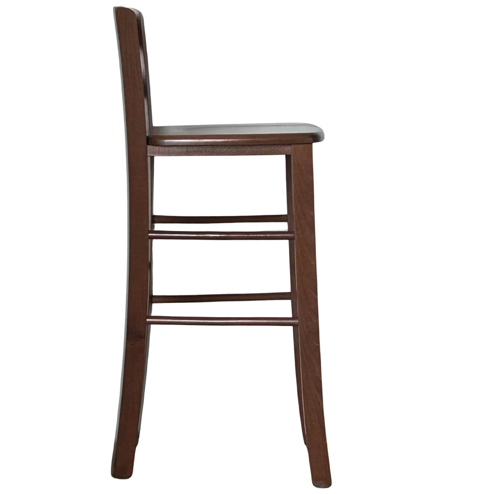 Sgabello di legno con schienale h66 cm con manico con seduta massello noce