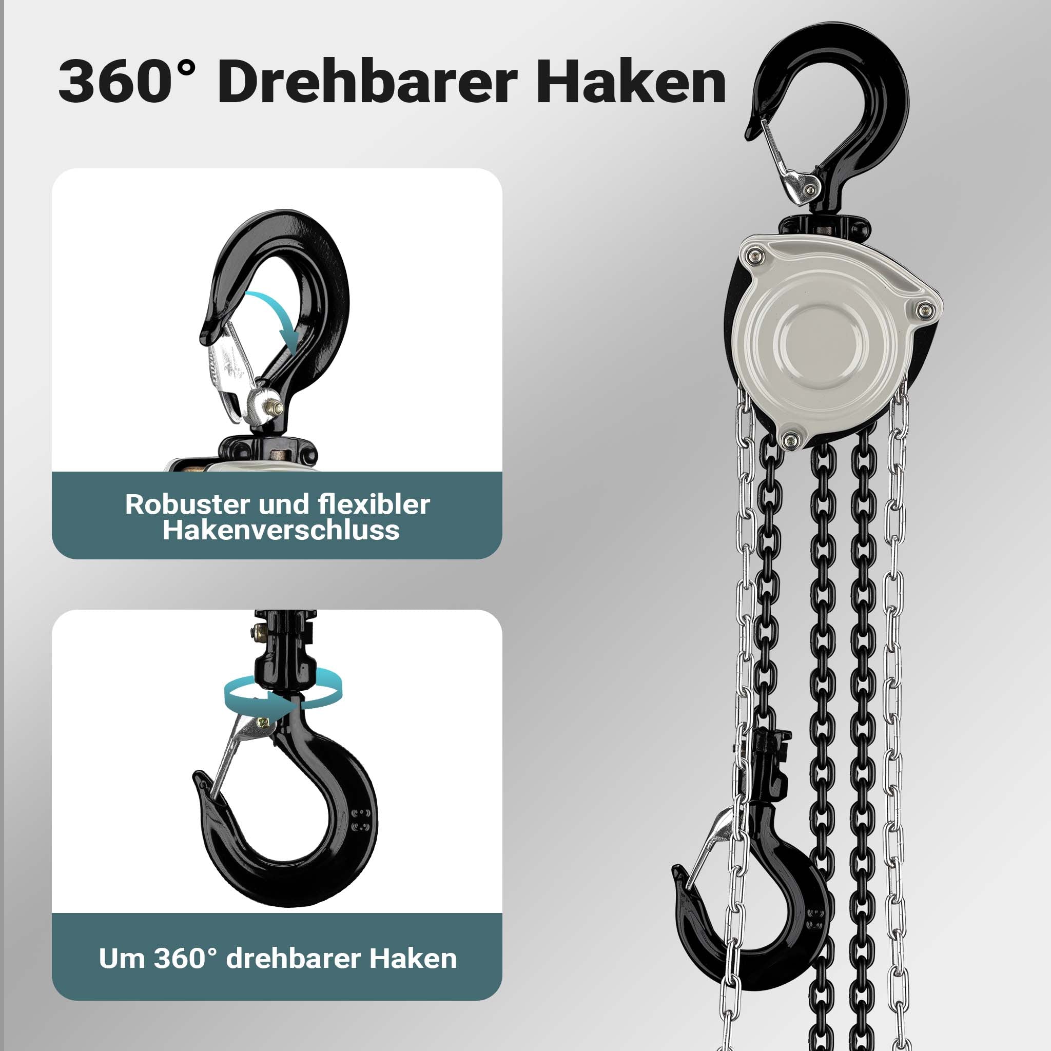 Paranco a catena manuale V21-1, capacità di carico 1 t, altezza di sollevamento 5 m, leggero e compatto, per impieghi gravosi