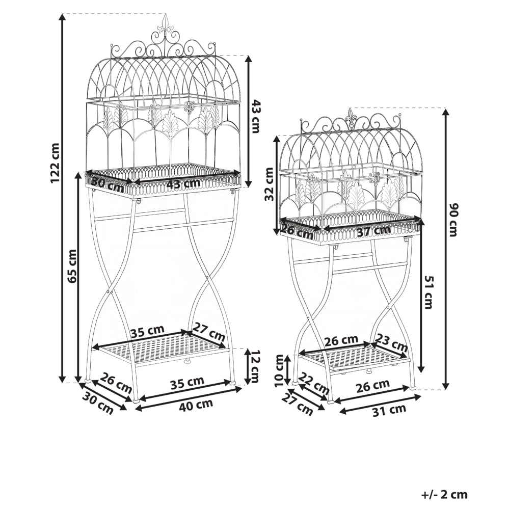 Set di 2 scaffali per piante in metallo da giardino indipendenti per interni e bagni colore nero