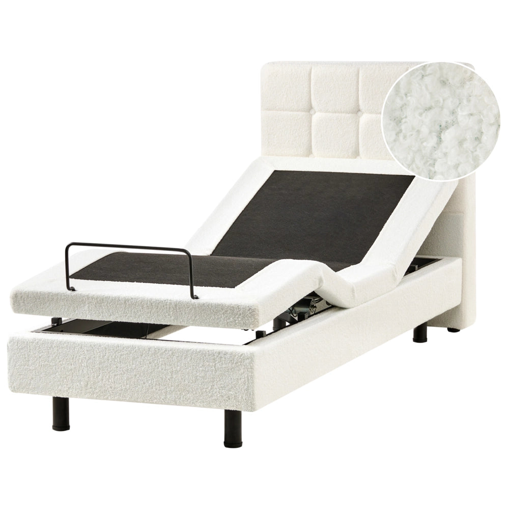 Letto singolo regolabile elettricamente in bouclé bianco sporco 80 x 200 cm con telecomando
