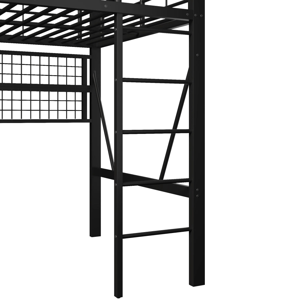 Letto a soppalco 140x200 cm con luce LED; vano aperto; ferro e MDF; nero
