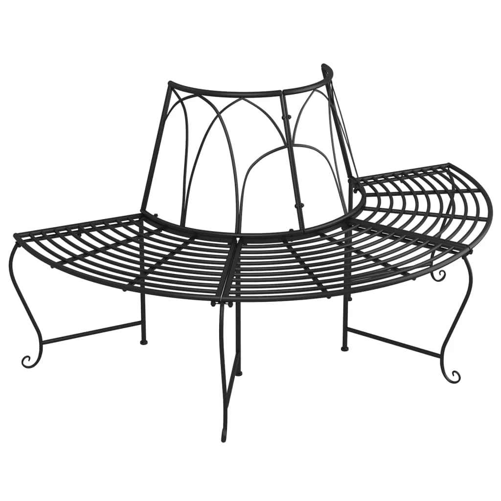 Panca da giardino mobili da esterno terrazza semicircolare cornice per alberi 2 pezzi diametro 159 cm acciaio nero 02_0011816