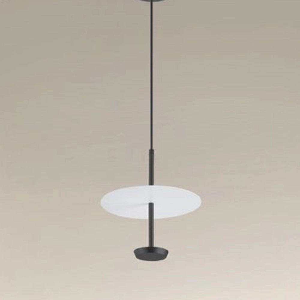 Trade Shop - Lampadario A Sospensione Luce 6500k Led 12w Disco Paralume Piatto Bianco Nero Tondo 33122 -