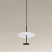 Trade Shop - Lampadario A Sospensione Luce 6500k Led 12w Disco Paralume Piatto Bianco Nero Tondo 33122 -
