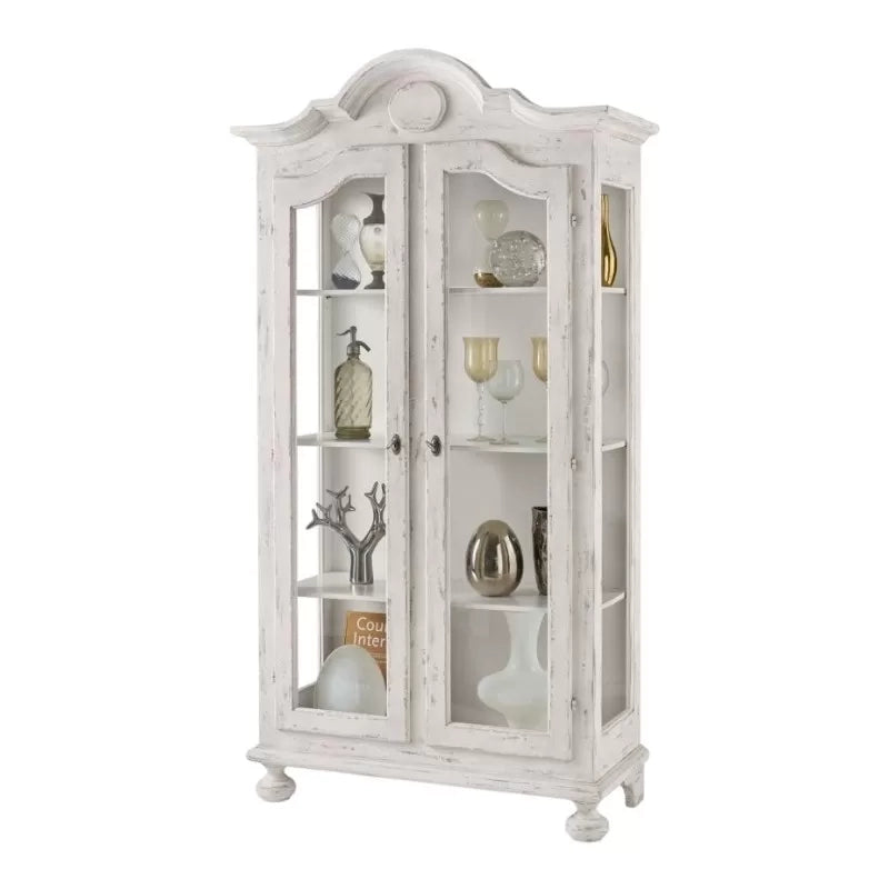 Vetrina 2 porte shabby legno bianco consumato 103x45x197 (958) - Mobili 2G