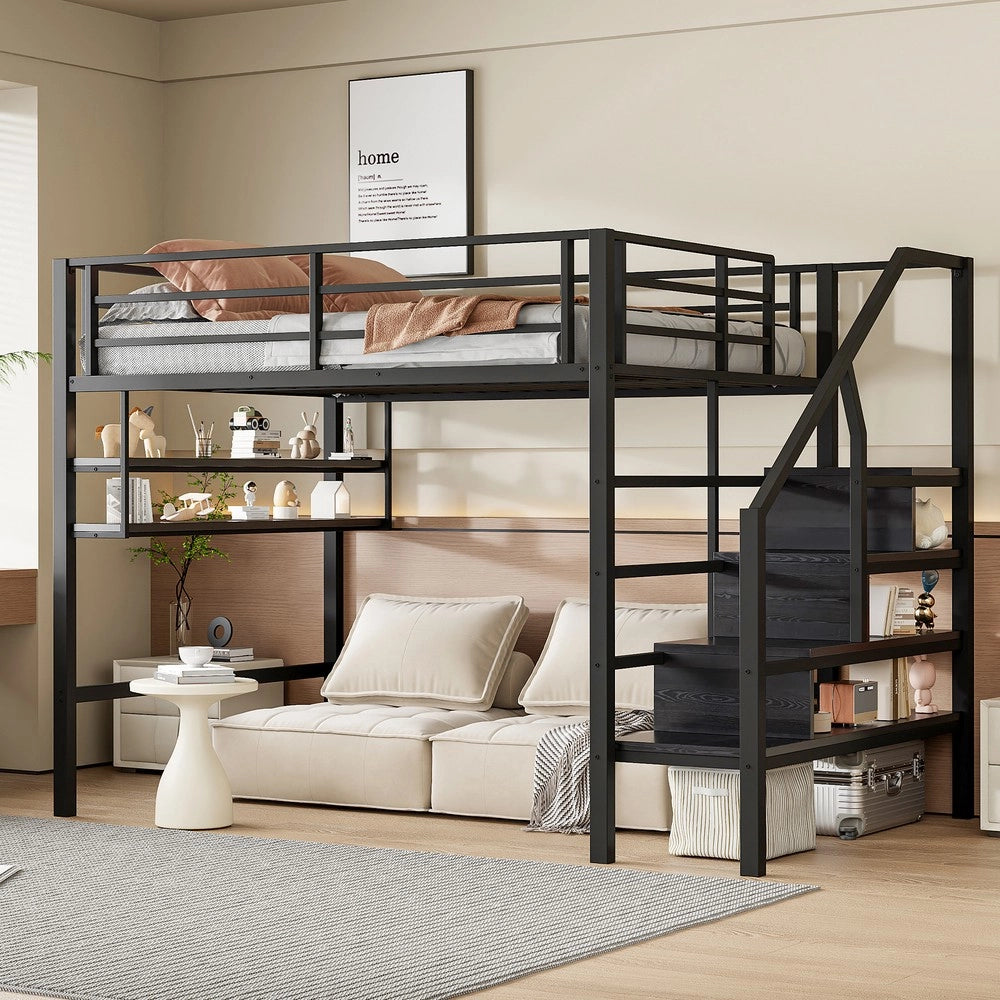 Letto a soppalco ¨C Minimal ¨C nero 140x200cm con soppalco e scala portaoggetti