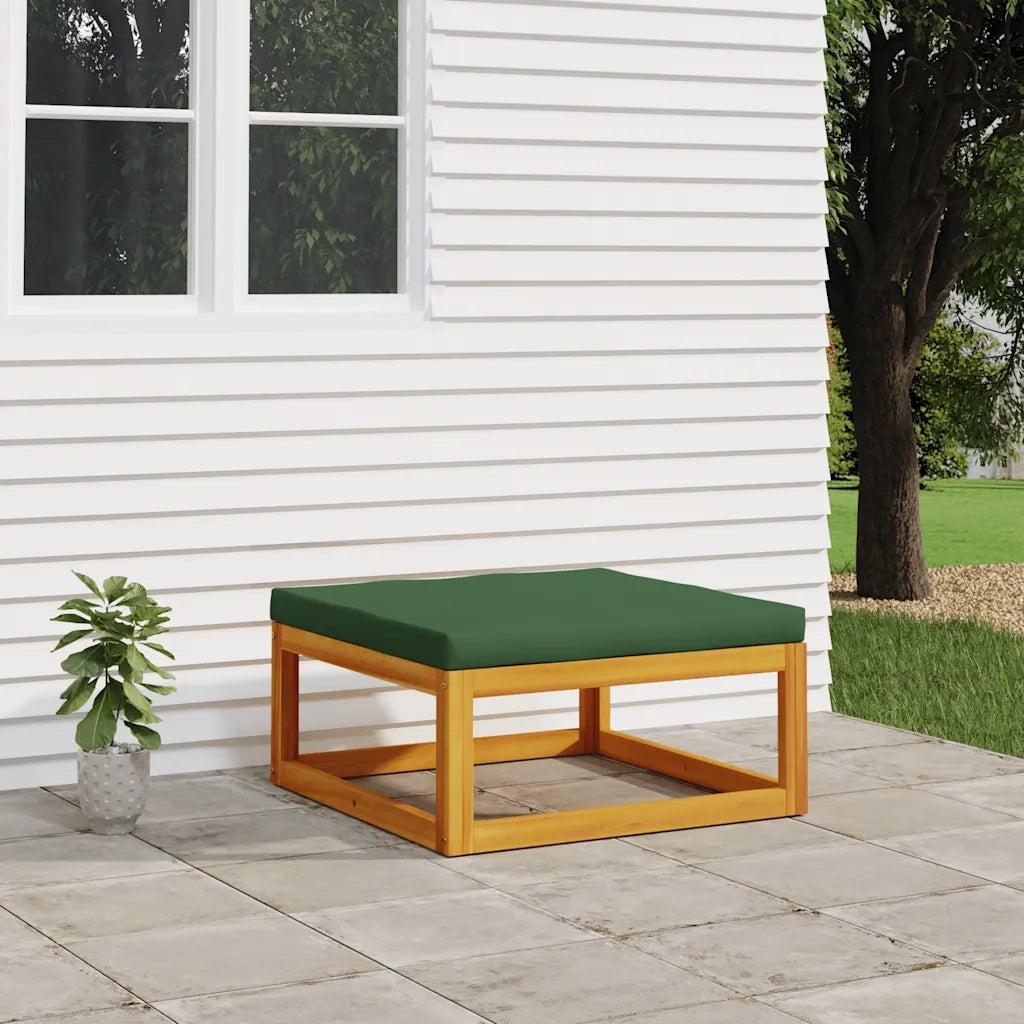 Sedia da giardino-Poggiapiedi da Giardino con Cuscino Verde Legno Massello Acacia