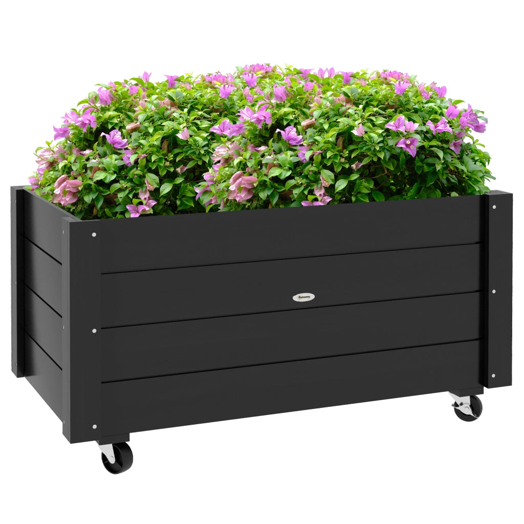 Fioriera da Giardino con Foro di Drenaggio e Rotelle, in Legno di Abete, 89x48x47 cm, Nera